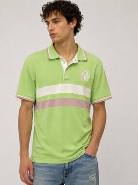 Gianfranco Ferré Polo Shirt Men Size 50 Green Striped Short Sleeve Italy Distres
